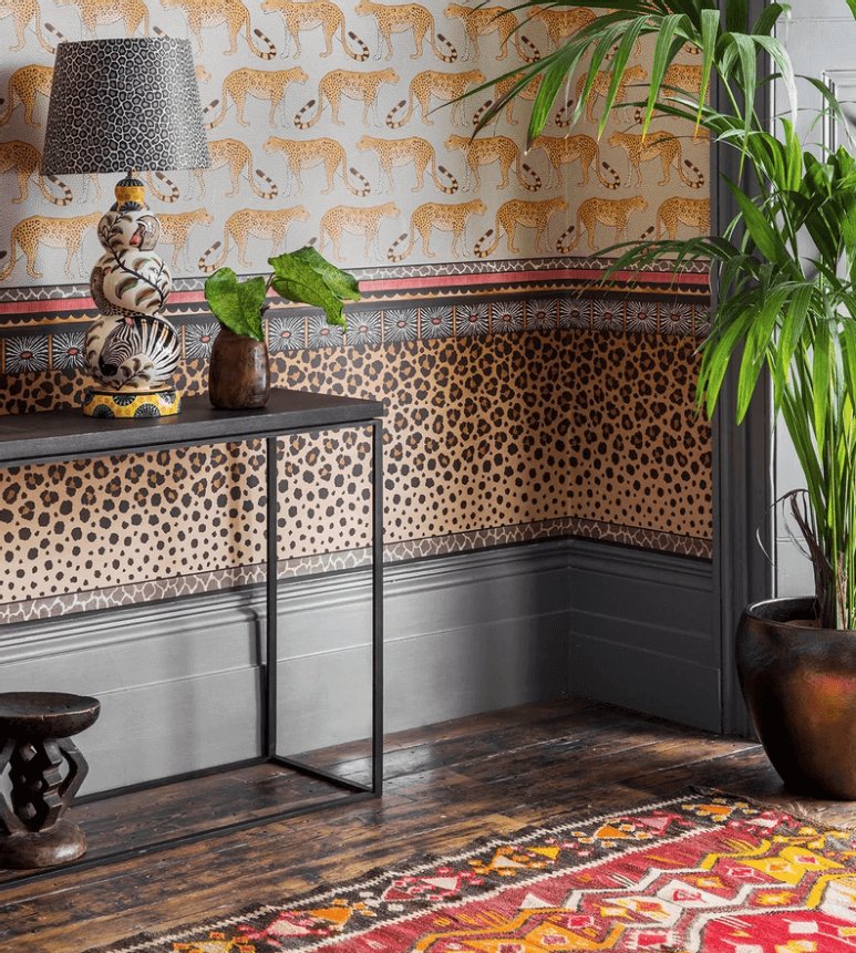 maximalist room with leopard print