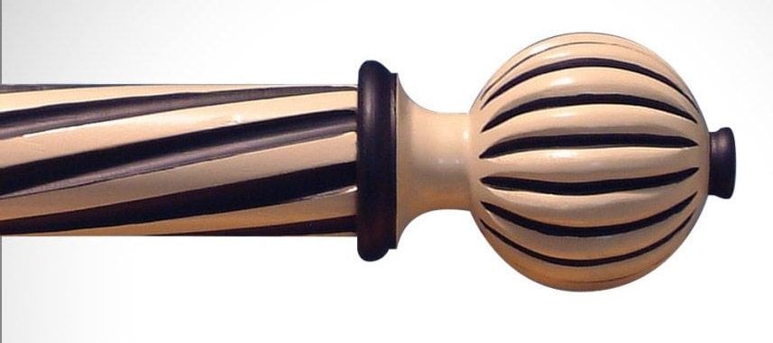 Victorian Curtain Pole in solid wood hand decorated fluted ball finial with highlights 