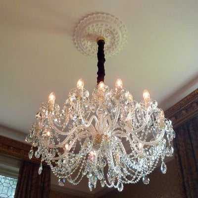 what is a ceiling rose and a large bohemian chandelier.