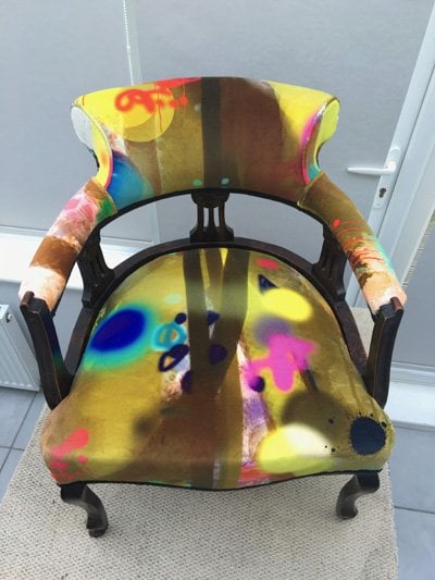 modern fabric on antique chair
