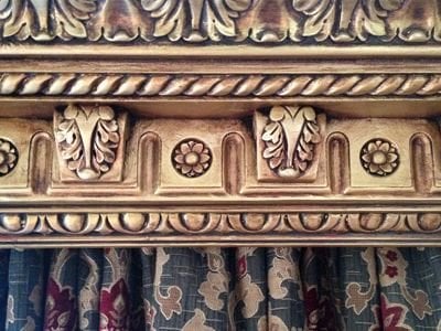 Curtain pelmet in antique gold finish