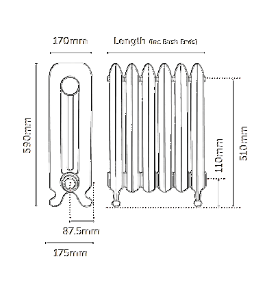 Montpellier Old Style Cast Iron Radiator 590mm high