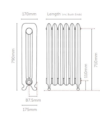 Montpellier Old Style Cast Iron Radiator 790mm high - dimensions