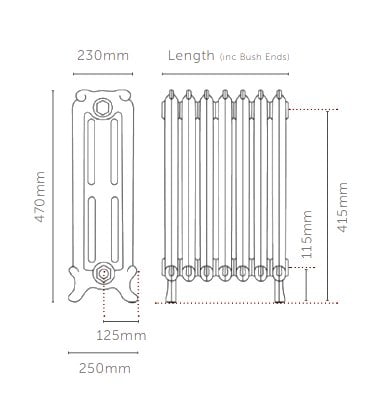 Oxford Cast Iron Radiator 470mm High-dimensions