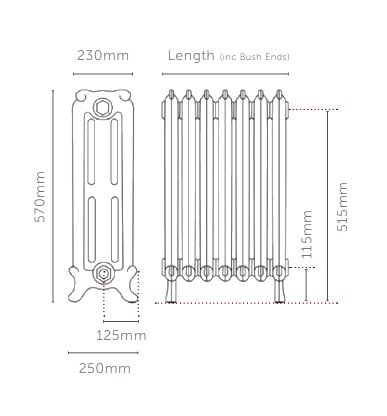 Oxford Cast Iron Radiator 570mm High-dimensions