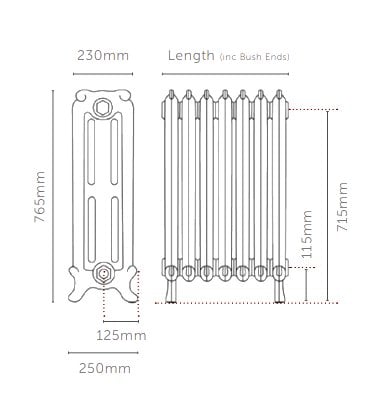 Oxford Cast Iron Radiator 765mm High-dimensions