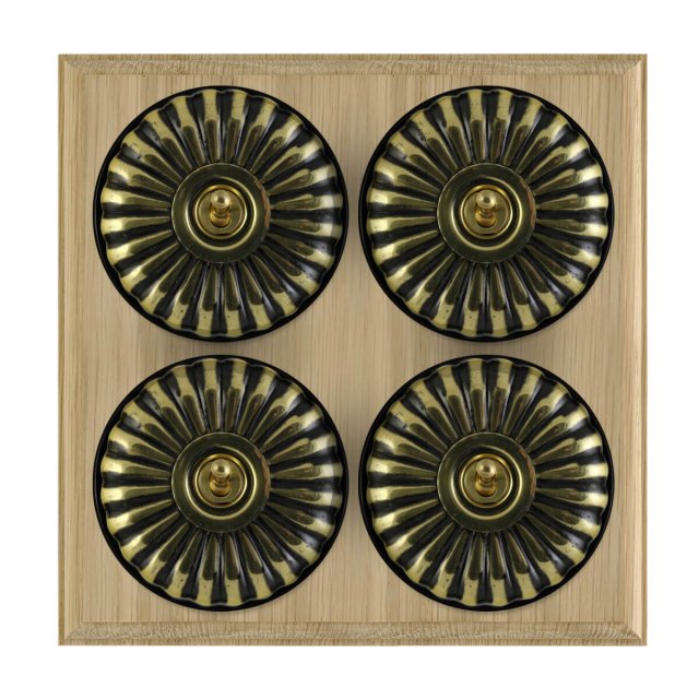 4 Gang Brass Period Light Switch - fluted in a choice of finishes