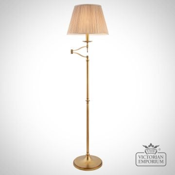 Stanford Antique Brass Swing Arm Floor Lamp & Beige Shade