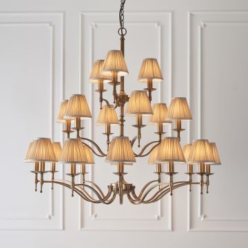 Stanford antique brass 21 light pendant with beige shades
