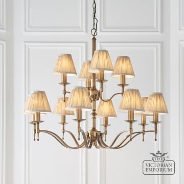 Stanford Antique Brass 12 Light Ceiling Pendant With Beige Shades