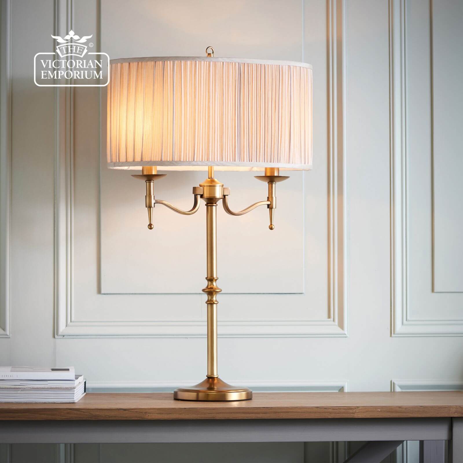 Stanford antique brass Table Lamp with beige shade