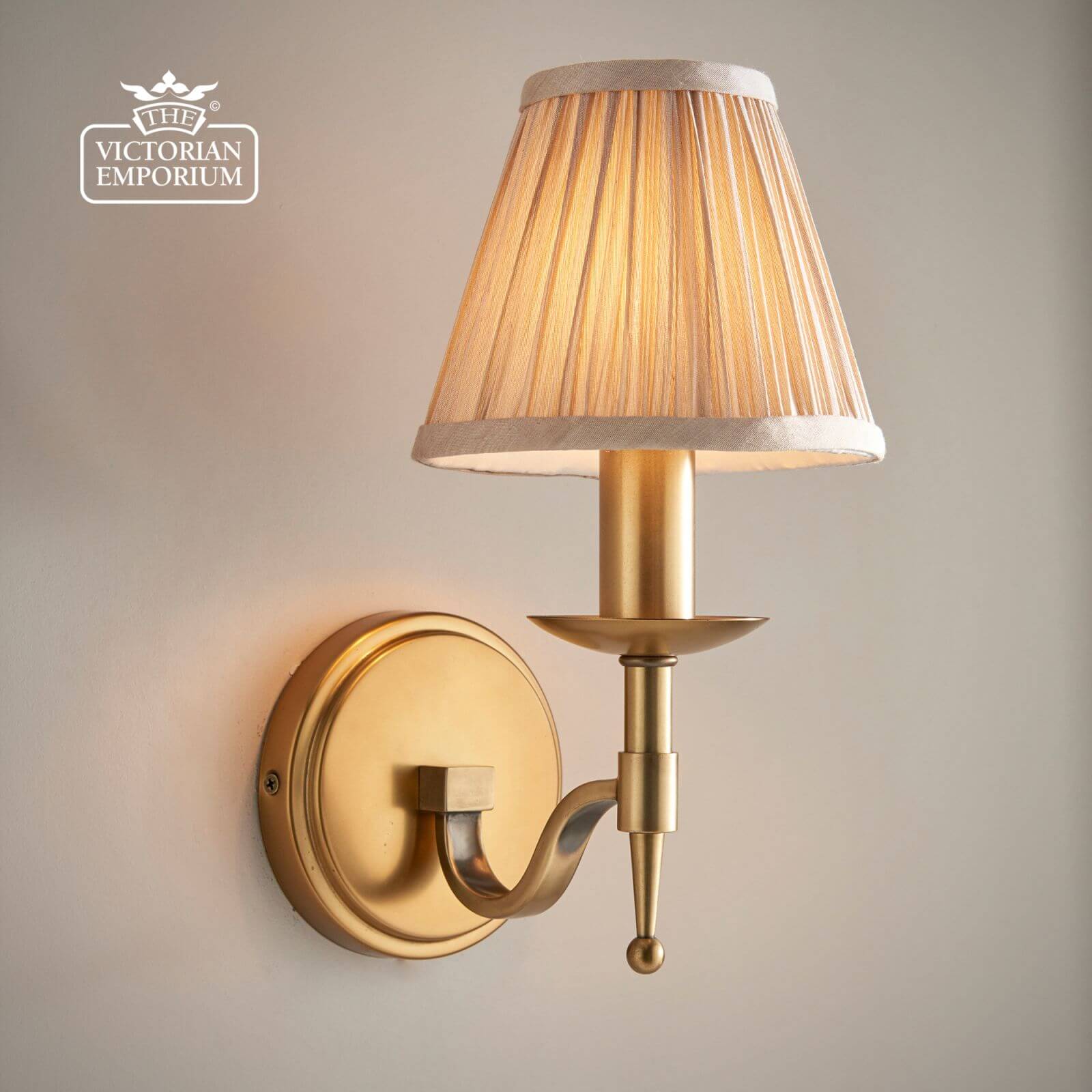 Stanford antique brass single wall light with or without beige shades