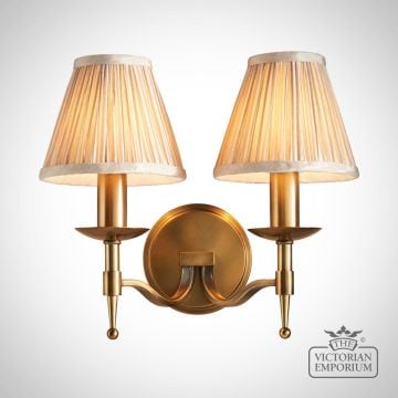 Stanford Antique Brass Double Wall Light With Or Without Beige Shades
