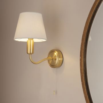 Conway wall light with beige shade and pull cord