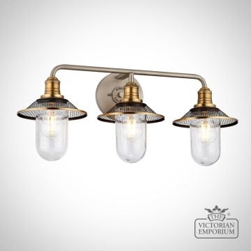 Rigby Triple Bathroom Wall Light in Antique Nickel and Heritage Brass