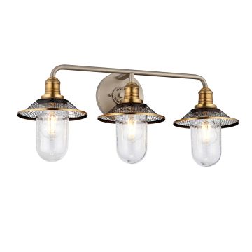 Rigby Triple Bathroom Wall Light in Antique Nickel and Heritage Brass