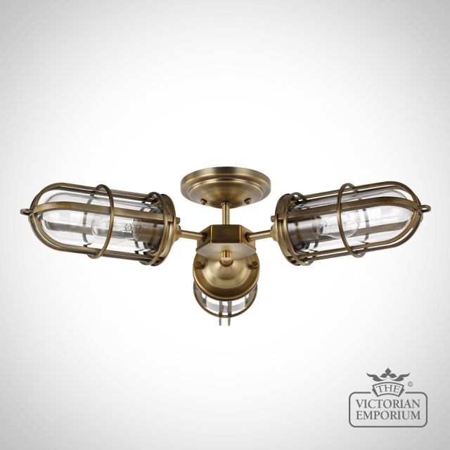 Urban Three Light Semi Flush Mount Light In Dark Antique Brass