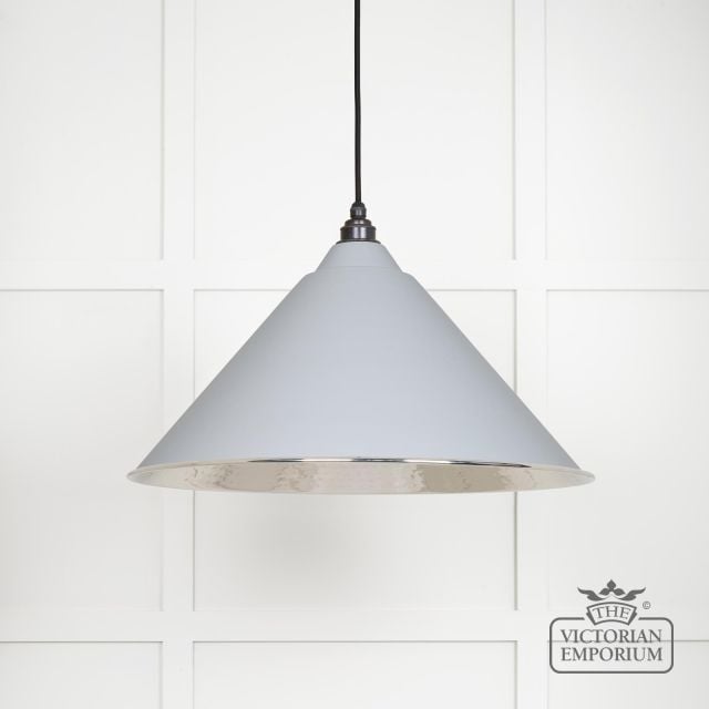 Hockliffe Pendant Light in Hammered Nickel and Birch Exterior