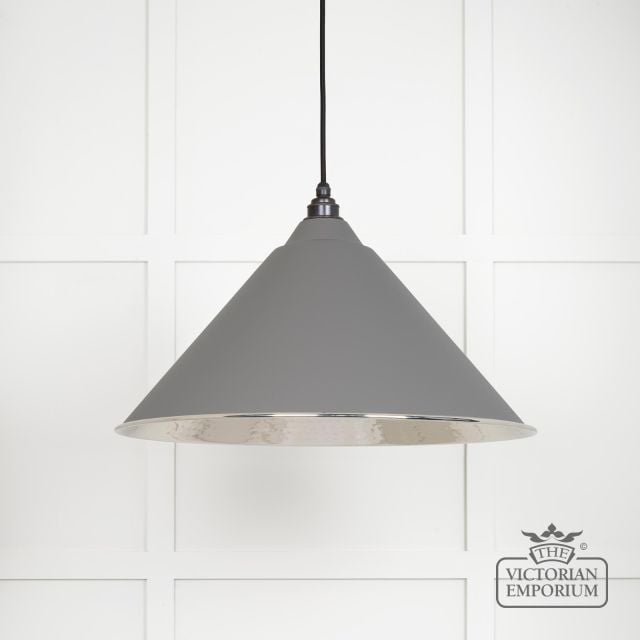 Hockliffe Pendant Light in Hammered Nickel and Dark Grey Exterior