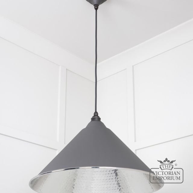 Hockliffe Pendant Light In Hammered Nickel And Dark Grey Exterior 45433bl 2 L
