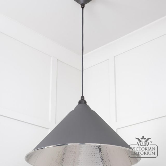 Hockliffe Pendant Light In Hammered Nickel And Dark Grey Exterior 45433bl 3 L