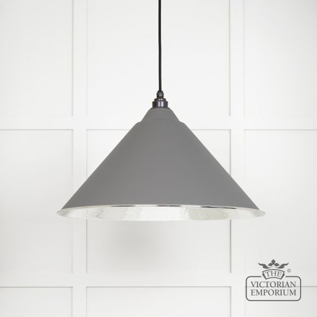 Hockliffe Pendant Light In Hammered Nickel And Dark Grey Exterior 45433bl Main L