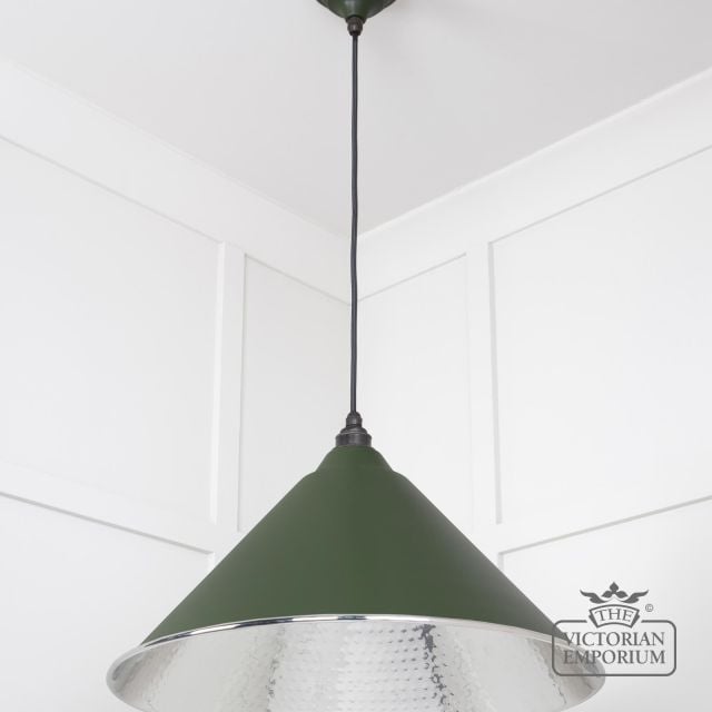 Hockliffe Pendant Light In Hammered Nickel And Heath Green Exterior 45433h 2 L