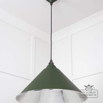 Hockliffe Pendant Light In Hammered Nickel And Heath Green Exterior 45433h 2 L