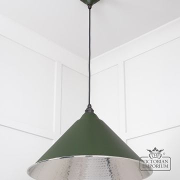 Hockliffe Pendant Light In Hammered Nickel And Heath Green Exterior 45433h 3 L