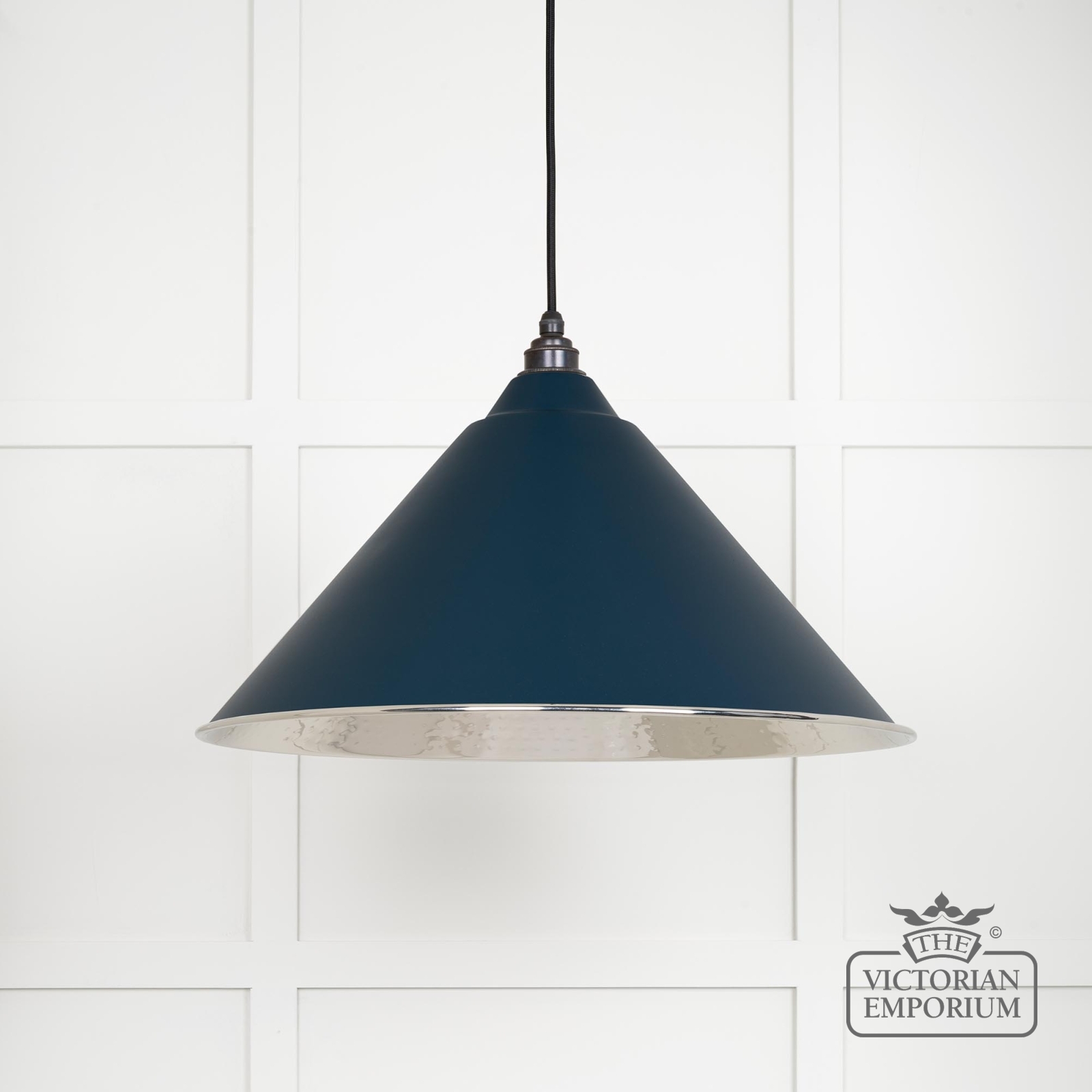 Hockliffe pendant in hammered nickel and deep blue exterior
