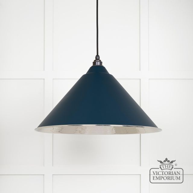 Hockliffe Pendant in Hammered Nickel and Deep Blue Exterior