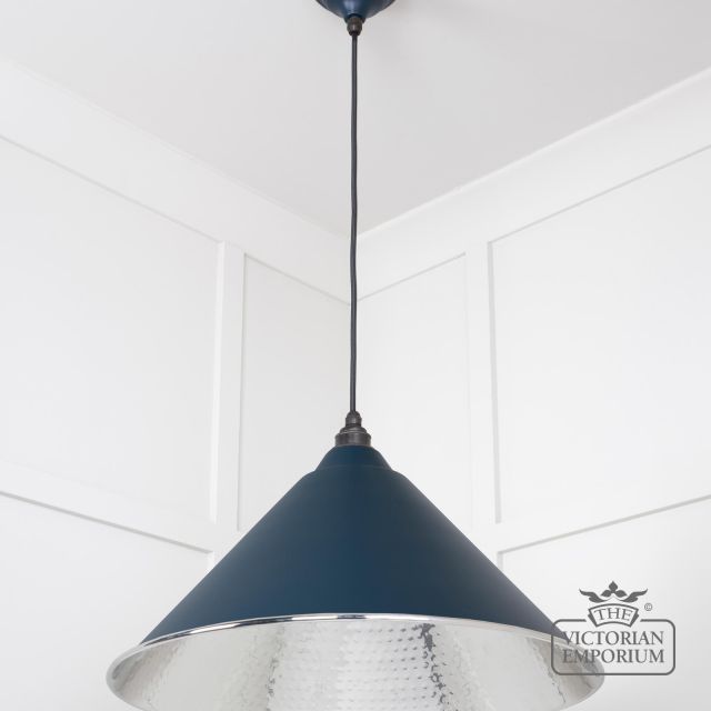 Hockliffe Pendant In Hammered Nickel And Deep Blue Exterior 45433du 2 L