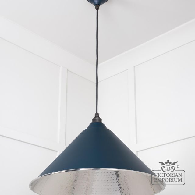Hockliffe Pendant In Hammered Nickel And Deep Blue Exterior 45433du 3 L
