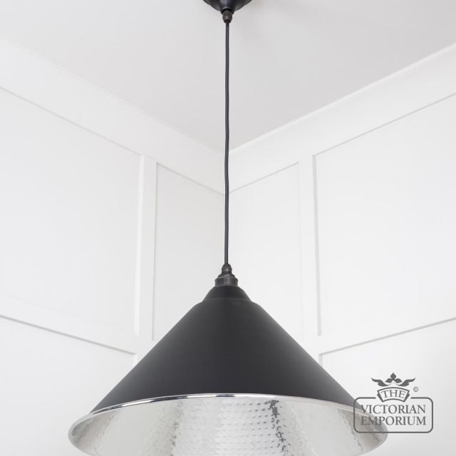 Hockliffe Pendant Light In Hammered Nickel And Black Exterior 45433eb 2 L