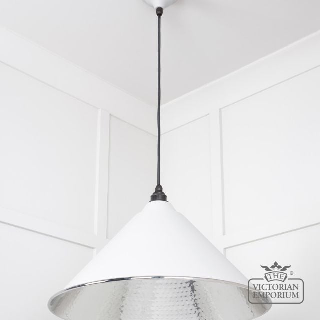 Hockliffe Pendant Light In Hammered Nickel And White Exterior 45433f 2 L