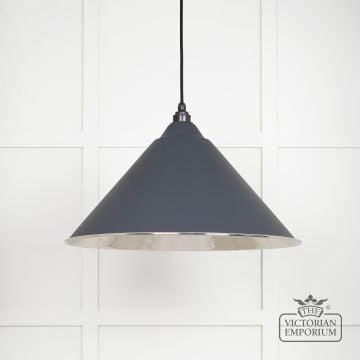 Hockliffe Pendant Light in Hammered Nickel and Slate Exterior