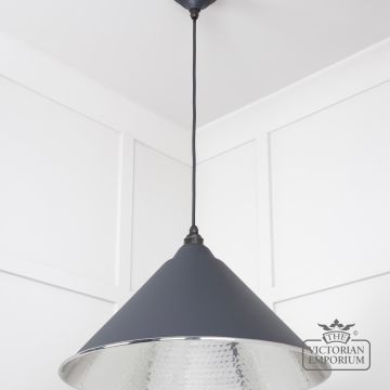 Hockliffe Pendant Light In Hammered Nickel And Slate Exterior 45433sl 2 L