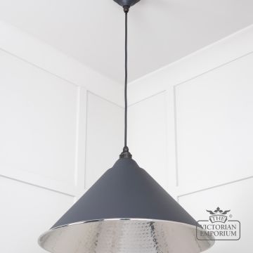 Hockliffe Pendant Light In Hammered Nickel And Slate Exterior 45433sl 3 L