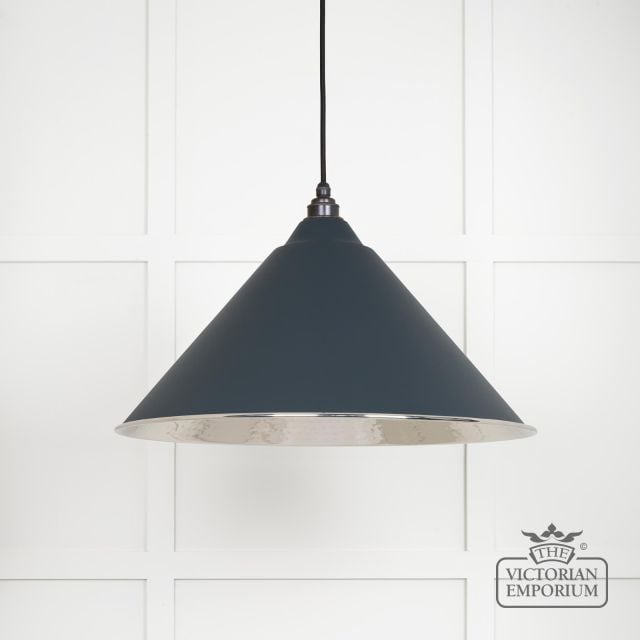 Hockliffe Pendant light in Hammered Nickel and Soot Exterior