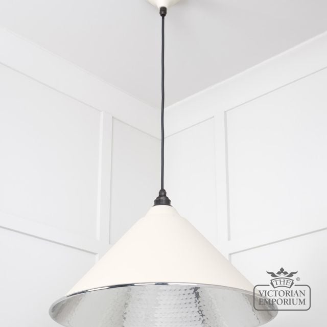 Hockliffe Pendant Light In Hammered Nickel And Off White Exterior 45433te 2 L