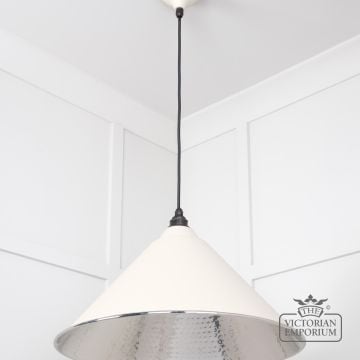 Hockliffe Pendant Light In Hammered Nickel And Off White Exterior 45433te 3 L