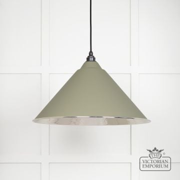 Hockliffe pendant light in hammered nickel and tump exterior