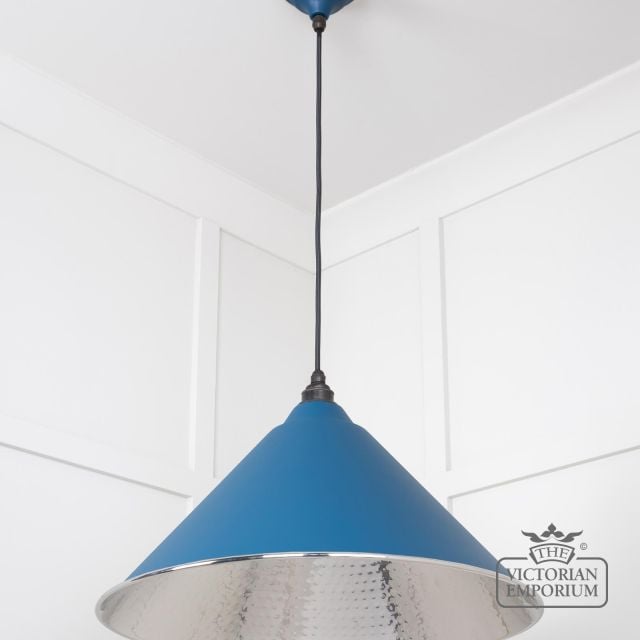 Hockliffe Pendant Light In Hammered Nickel And Upstream Exterior 45433u 3 L