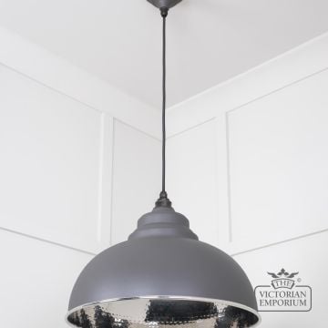 Harlow Pendant Light In Hammered Nickel With Bluff Exterior 45472bl 3 L
