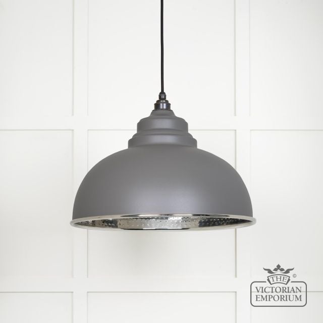 Harlow Pendant Light In Hammered Nickel With Bluff Exterior 45472bl Main L