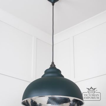 Harlow Pendant Light In Hammered Nickel With Dark Green Exterior 45472di 2 L
