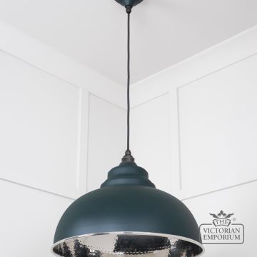 Harlow Pendant Light In Hammered Nickel With Dark Green Exterior 45472di 3 L