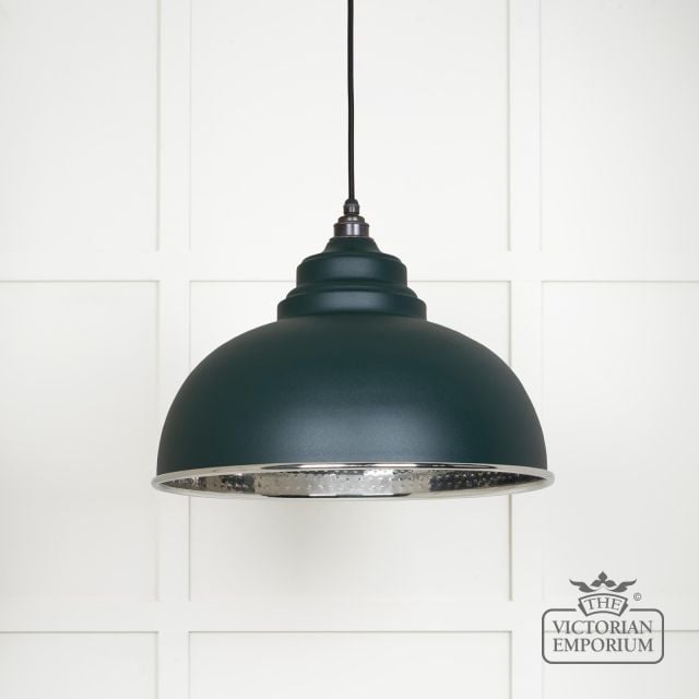 Harlow Pendant Light In Hammered Nickel With Dark Green Exterior 45472di Main L