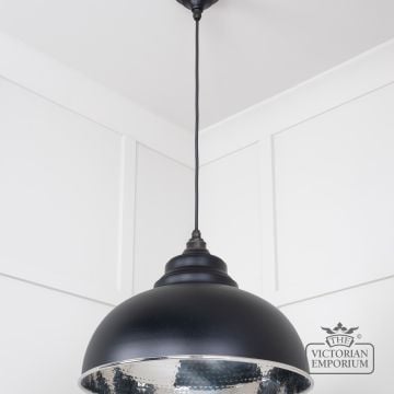 Harlow Pendant Light In Hammered Nickel With Black Exterior 45472eb 2 L