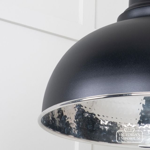 Harlow Pendant Light In Hammered Nickel With Black Exterior 45472eb 4 L